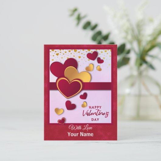 Elegant Red en Gold Hearts Valentijnsdag ontwerp Feestdagenkaart (Staand voorkant)