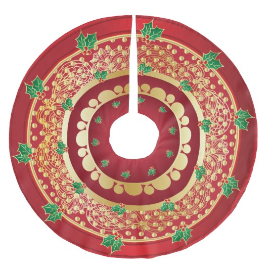 Elegant Red en Gold Holly Kerstfeestdag Kerstboom Rok (Voorkant)