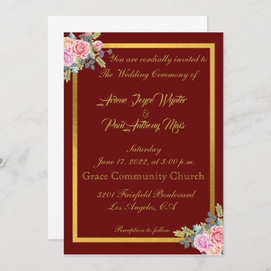 Elegant Red en Gold Kaart (Voorkant / Achterkant)