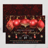 Elegant Red en Gold Kerstmis Baubles Birthday Kaart (Voorkant / Achterkant)