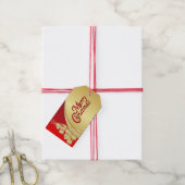 Elegant Red en Gold Kerstmis Cadeaulabel (Met Touw)