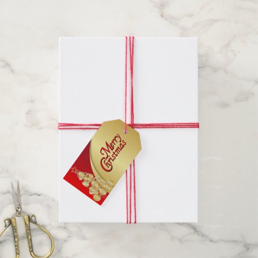 Elegant Red en Gold Kerstmis Cadeaulabel (Met Touw)