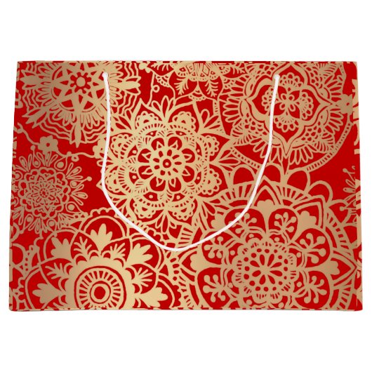 Elegant Red en Gold Kerstmis Mandala Pattern Groot Cadeauzakje (Voorkant)