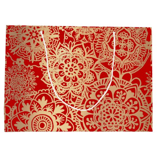 Elegant Red en Gold Kerstmis Mandala Pattern Groot Cadeauzakje (Achterkant)