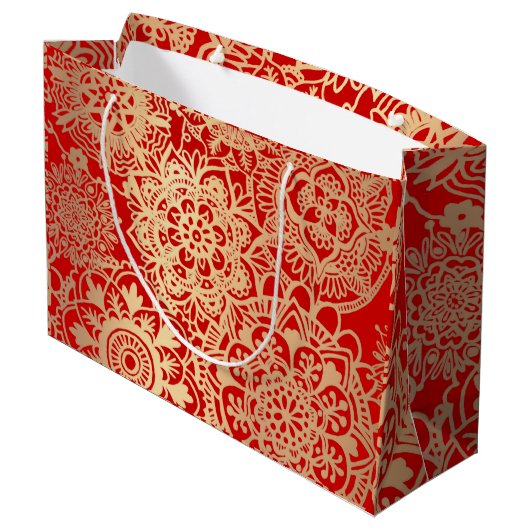 Elegant Red en Gold Kerstmis Mandala Pattern Groot Cadeauzakje (Achterkant Gekanteld)