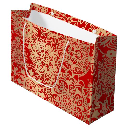 Elegant Red en Gold Kerstmis Mandala Pattern Groot Cadeauzakje (Voorkant Gekanteld)