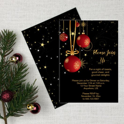 Elegant Red en Gold Kerstmis op de Zwarte Partij Kaart