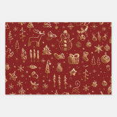 Elegant Red en Gold Kerstmis Pattern Inpakpapier Vel (Voorkant)