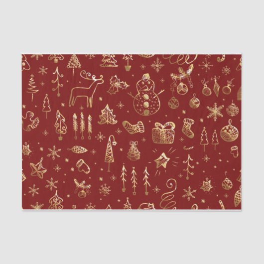 Elegant Red en Gold kerstpatroontrootte Tissuepapier (Voorkant)