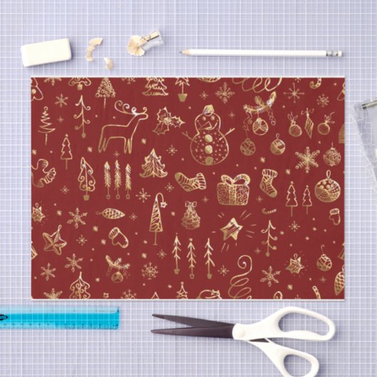 Elegant Red en Gold kerstpatroontrootte Tissuepapier (Craft)