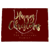 Elegant Red en Gold look Script Happy Kerstmis Groot Cadeauzakje (Voorkant)