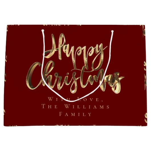 Elegant Red en Gold look Script Happy Kerstmis Groot Cadeauzakje (Voorkant)
