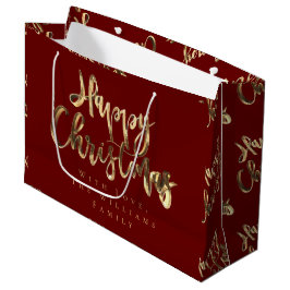 Elegant Red en Gold look Script Happy Kerstmis Groot Cadeauzakje