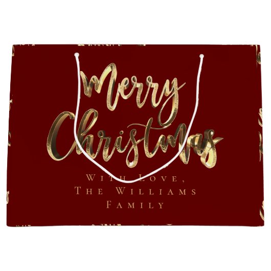 Elegant Red en Gold look Script, prettig kerstfees Groot Cadeauzakje (Voorkant)
