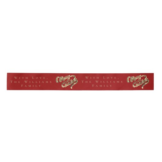 Elegant Red en Gold look Script, prettig kerstfees Satijnen Lint (Voorkant)