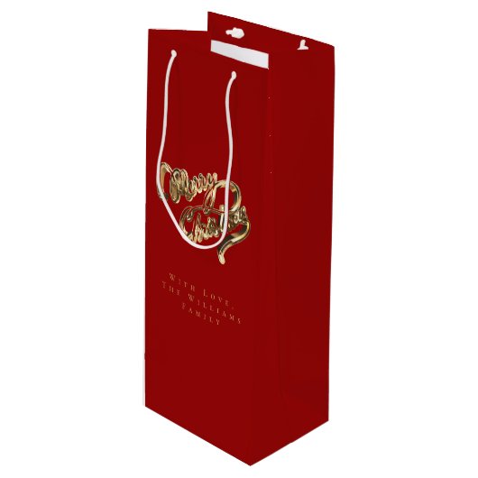 Elegant Red en Gold look Script, prettig kerstfees Wijn Cadeautas (Voorkant Gekanteld)