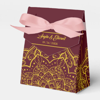 Elegant Red en Gold Mandala Wedding Favor Box Bedankdoosjes