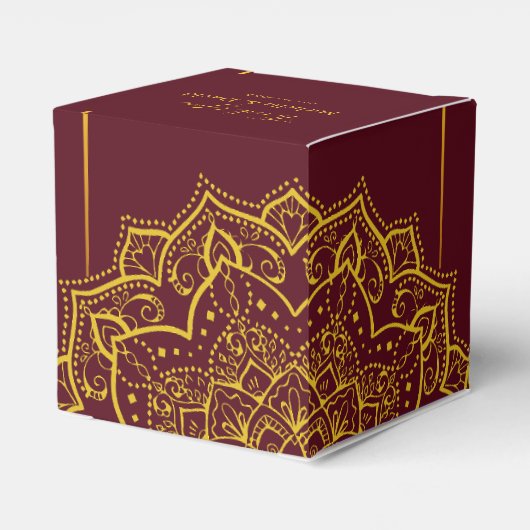 Elegant Red en Gold Mandala Wedding Favor Box Bedankdoosjes (Achterkant)