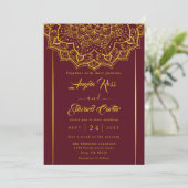 Elegant Red en Gold Mandala Wedding Invitation Save The Date (Staand voorkant)