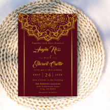Elegant Red en Gold Mandala Wedding Invitation