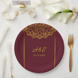 Elegant Red en Gold Mandala Wedding Papieren Bordje