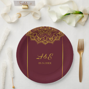 Elegant Red en Gold Mandala Wedding Papieren Bordje
