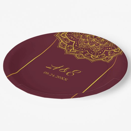 Elegant Red en Gold Mandala Wedding Papieren Bordje (Gekanteld)