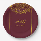 Elegant Red en Gold Mandala Wedding Papieren Bordje (Voorkant)