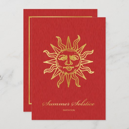 Elegant Red en Gold Metallic Summer Solstice Kaart (Voorkant / Achterkant)