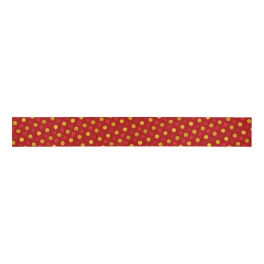 Elegant Red en Gold Polka Dots Moderne Kerstmis Grosgrain Lint (Voorkant)
