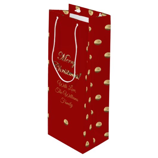 Elegant Red en Gold Polka Dots Pattern Voeg naam t Wijn Cadeautas (Voorkant Gekanteld)