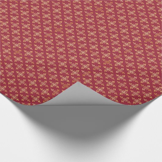 Elegant Red en Gold Quatre Floral Festive Damask Cadeaupapier (Hoek)