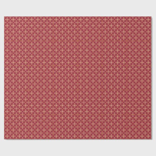 Elegant Red en Gold Quatre Floral Festive Damask Cadeaupapier (Vlak)