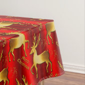 Elegant Red en Gold Reindeer Kerstmis Tafelkleed (Voorbeeld)