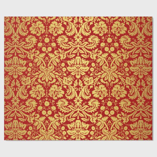 Elegant  Red en Gold Royal Damask Pattern Cadeaupapier (Vlak)