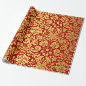 Elegant Red en Gold Royal Damask Pattern Cadeaupapier (Uitgerold)