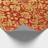 Elegant Red en Gold Royal Damask Pattern Cadeaupapier (Hoek)