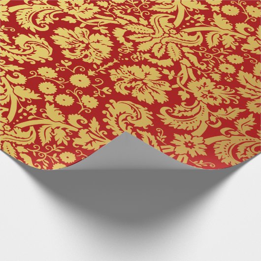 Elegant Red en Gold Royal Damask Pattern Cadeaupapier (Hoek)