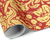 Elegant Red en Gold Royal Damask Pattern Cadeaupapier (Rol Hoek)