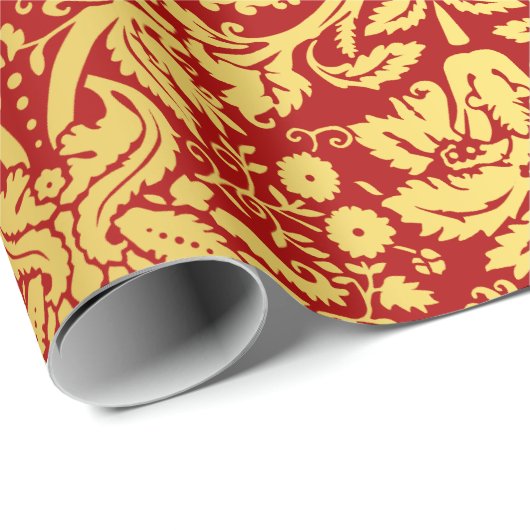 Elegant Red en Gold Royal Damask Pattern Cadeaupapier (Rol Hoek)