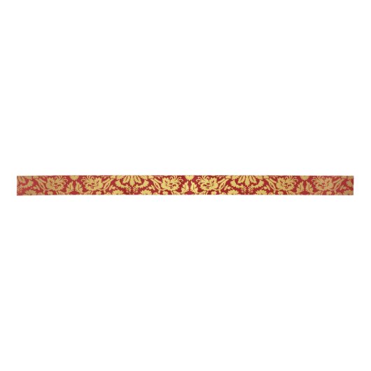 Elegant Red en Gold Royal Damask Pattern Satijnen Lint (Voorkant)