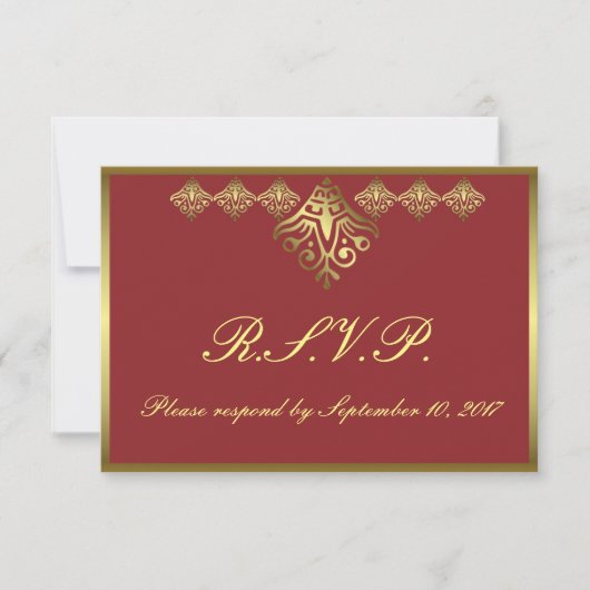 Elegant Red en Gold RSVP (Voorkant)