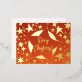Elegant Red en Gold Script Merry Kerststerren Folie Feestdagen Briefkaart (Voorkant / Achterkant)