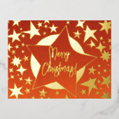 Elegant Red en Gold Script Merry Kerststerren Folie Feestdagen Briefkaart (Voorkant)