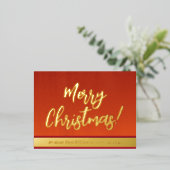 Elegant Red- en Gold-script, prettig kerstfeest Folie Feestdagen Briefkaart (Staand Voorkant)