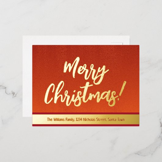Elegant Red- en Gold-script, prettig kerstfeest Folie Feestdagen Briefkaart (Voorkant / Achterkant)