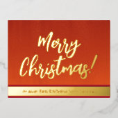 Elegant Red- en Gold-script, prettig kerstfeest Folie Feestdagen Briefkaart (Voorkant)