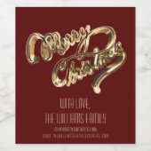 Elegant Red- en Gold-script, prettig kerstfeest Wijn Etiket (Enkel label)