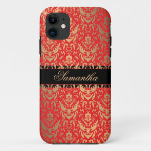 Elegant Red en Gold Shimmer Damask Case-Mate iPhone Case