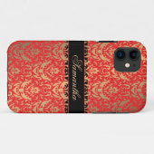 Elegant Red en Gold Shimmer Damask Case-Mate iPhone Case (Achterkant (horizontaal))